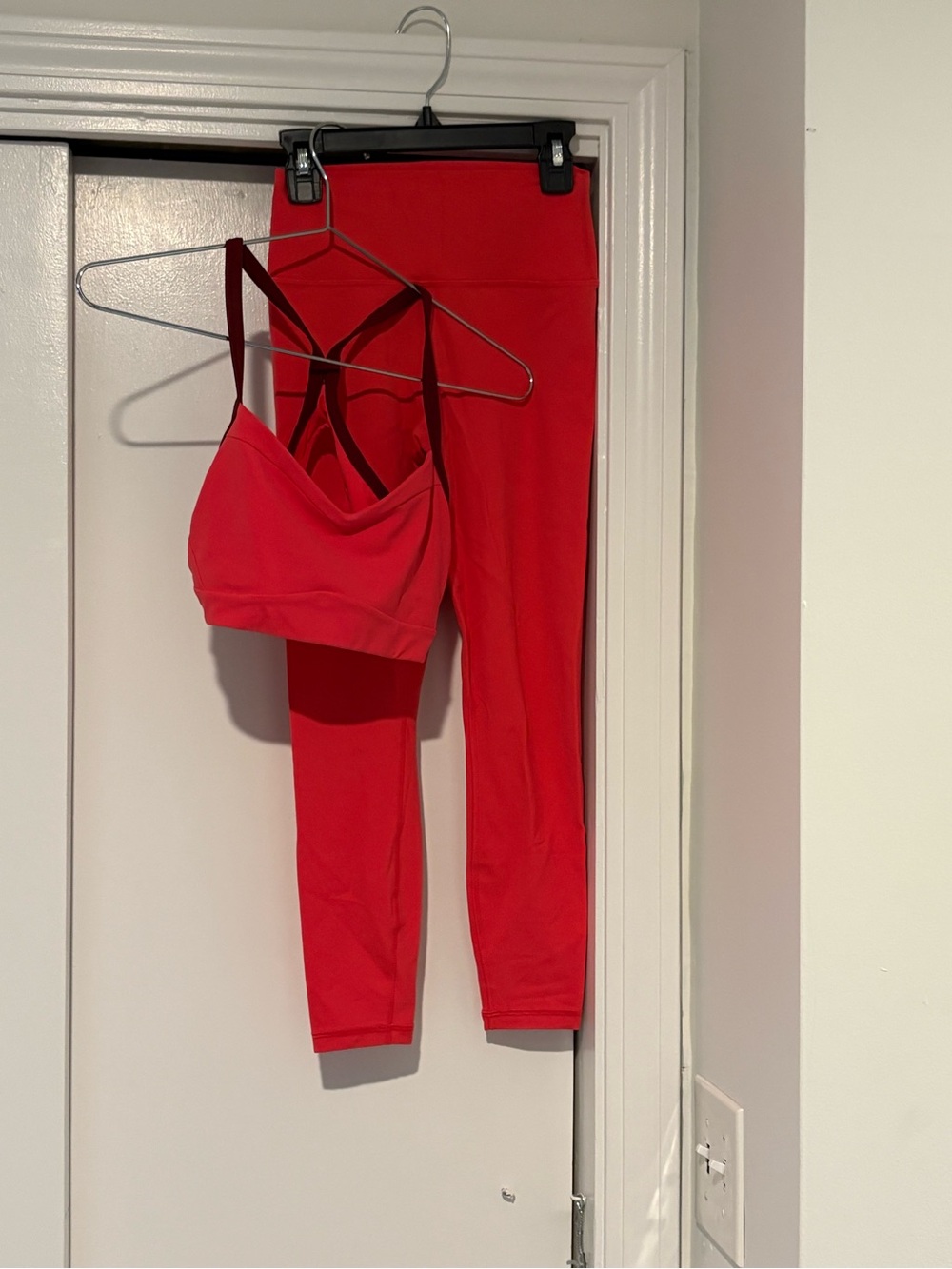 Athleta Activewear Set - Coral Red Transcend 7/8 Leggings (XS) & Strappy Bra (S)
